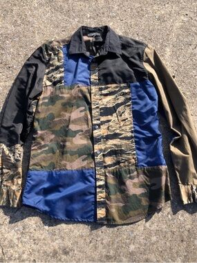DIESEL Camo Patch Panel Designer Button Down Dress Shirt (SZ XL)